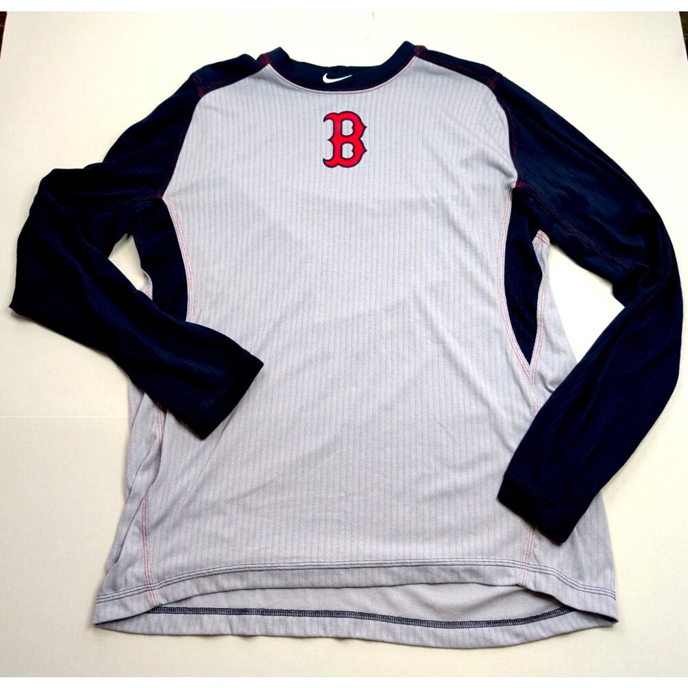 Mens Boston Red Sox Nike Gray/Navy Authentic Collection Game Long Sleeve T-Shirt